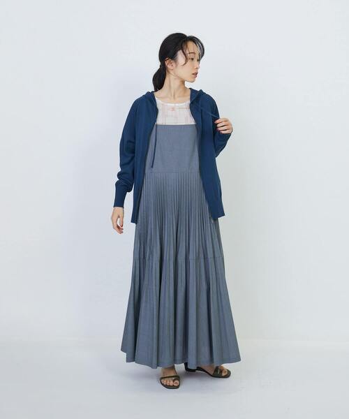 LOISIR ワンピース エステルコットンポプリンティアードプリーツ