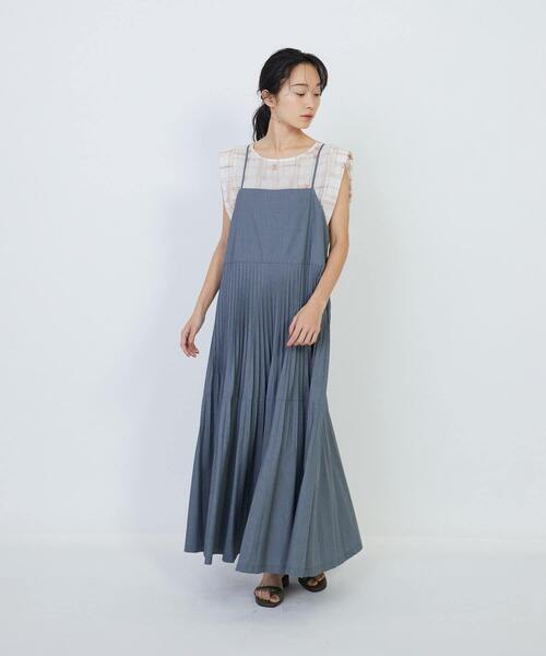 LOISIR ワンピース エステルコットンポプリンティアードプリーツ