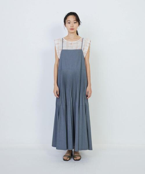 LOISIR ワンピース エステルコットンポプリンティアードプリーツ