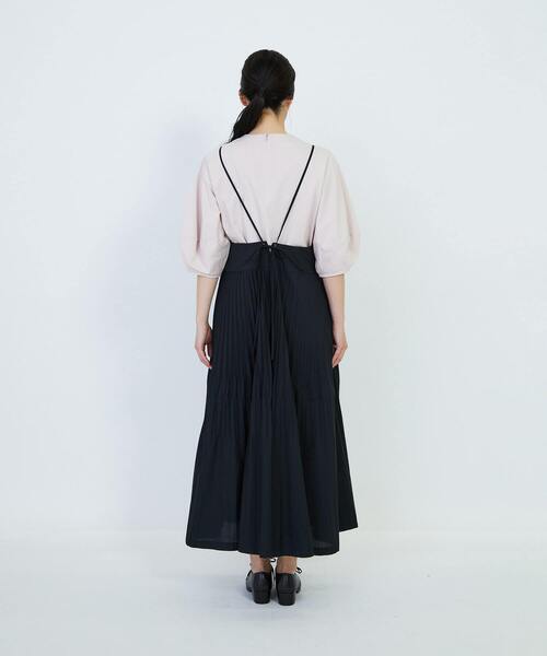 LOISIR エステルコットンティアードプリーツワンピース　ネイビー LOISIR ワンピース エステルコットンポプリンティアードプリーツ