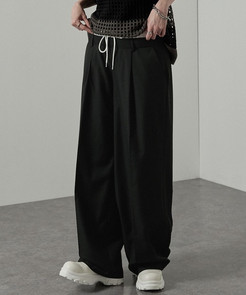 ワイドパンツ スラックス 「Alfred Alex」フェイクレイヤードダブル
