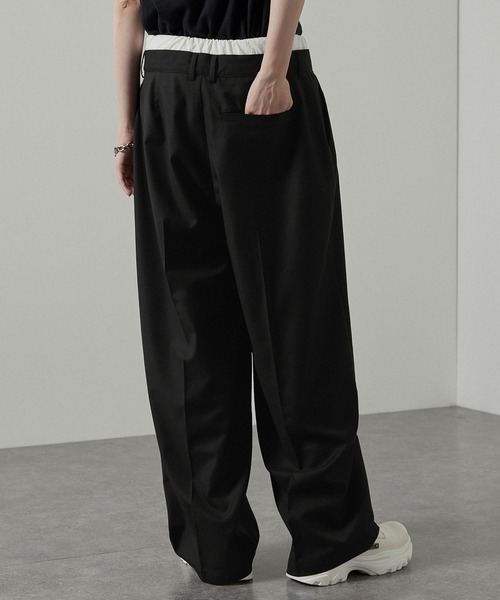 スラックス 「Alfred Alex」フェイクレイヤードダブルウエストワイド