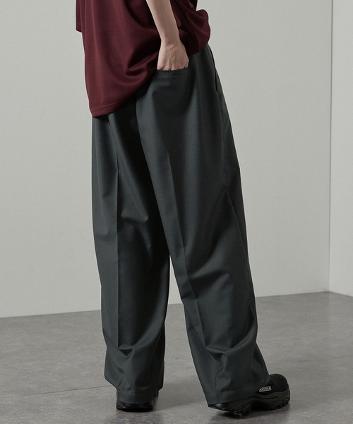 ワイドパンツ スラックス 「Alfred Alex」フェイクレイヤードダブル