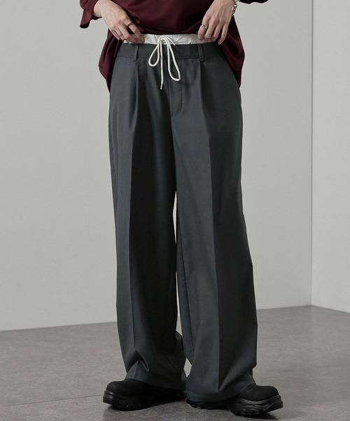 スラックス 「Alfred Alex」フェイクレイヤードダブルウエストワイド