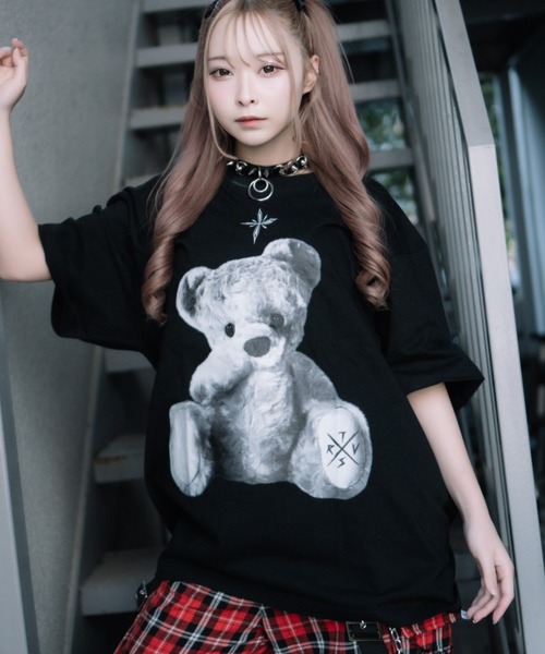 TRAVAS TOKYO 熊 クマ ロンT カットソー Tシャツ ブラック TRAVAS TOKYO tシャツ 「TRAVAS TOKYO/トラバス トーキョー