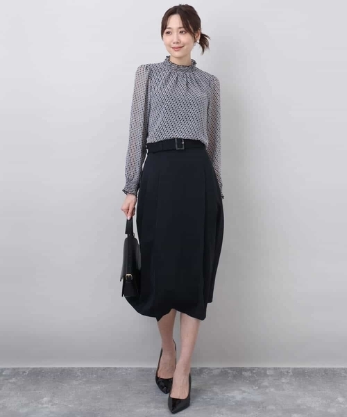 アルマーニ スカート プリーツスカート M〜L 婦人日本 ブラック 黒　タグ付き チェック柄プリーツニットスカート/洗える(ロング・マキシ丈