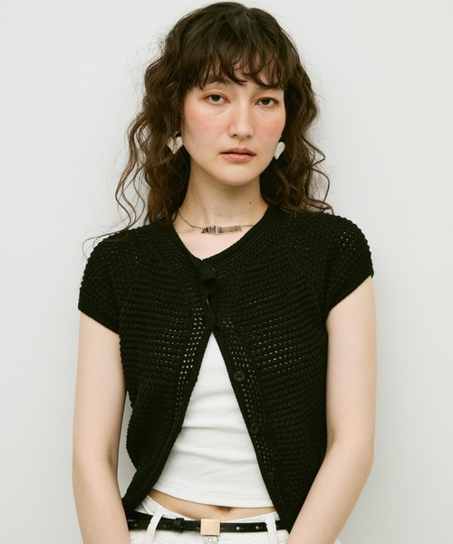 カーディガン Basket-knit cardigan with French sleeves