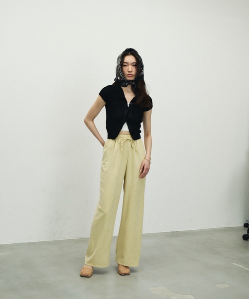 カーディガン 半袖 Basket-knit cardigan with French sleeves