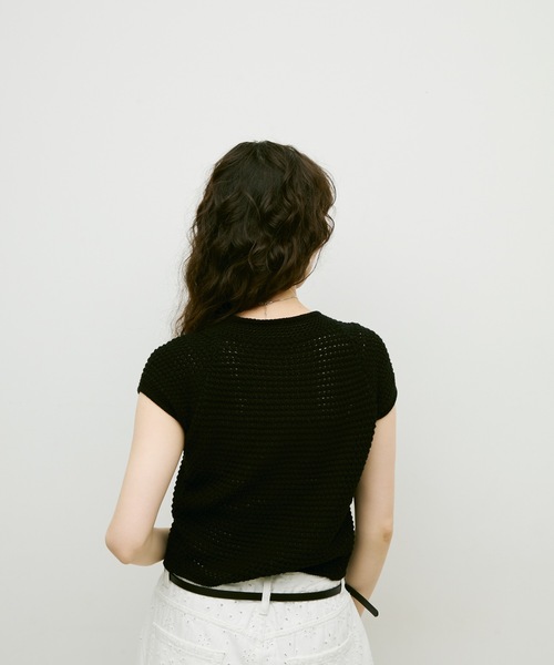 カーディガン 半袖 Basket-knit cardigan with French sleeves