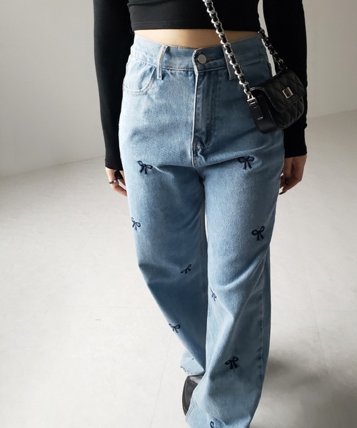 [me+em select] обработка Denim брюки MEDIUM голубой женский 