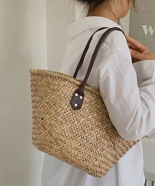 SALE *maje* レザートリムストローバッグ カゴバッグ かごバッグ カゴバッグ ストローフリンジ : ZOZOTOWN Yahoo!店