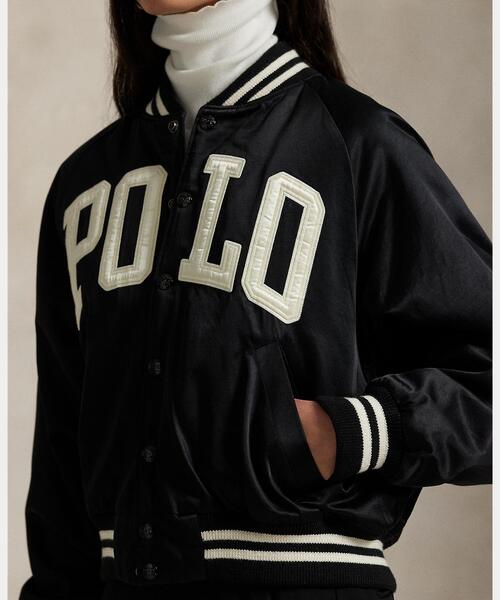 POLO RALPH LAUREN スタジャン ロゴ サテン ボンバー ジャケット