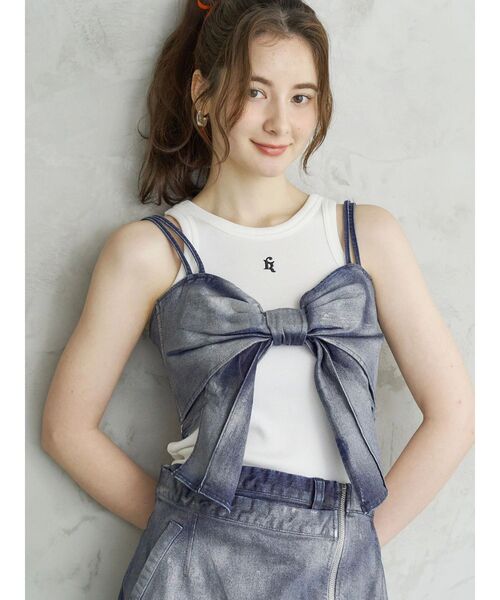 ブラウス シャツ GLITTER DENIM RIBBON BUSTIER レディース