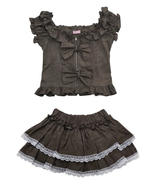 lilLilly オフショルフーディートップス lilLilly tシャツ オフショルジップリボントップス レディース