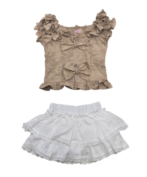 lilLilly tシャツ オフショルジップリボントップス レディース