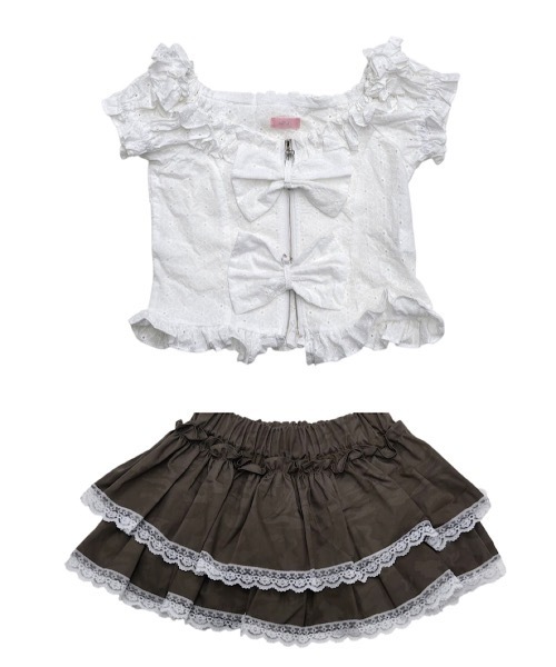 lilLilly オフショルフーディートップス lilLilly tシャツ オフショルジップリボントップス レディース