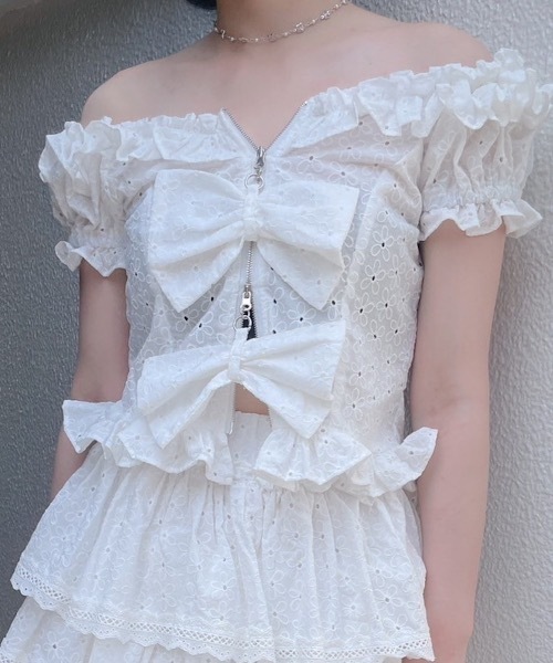 lilLilly オフショルフーディートップス lilLilly オフショルフーディートップスピンク バレエコア