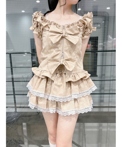 lilLilly tシャツ オフショルジップリボントップス レディース