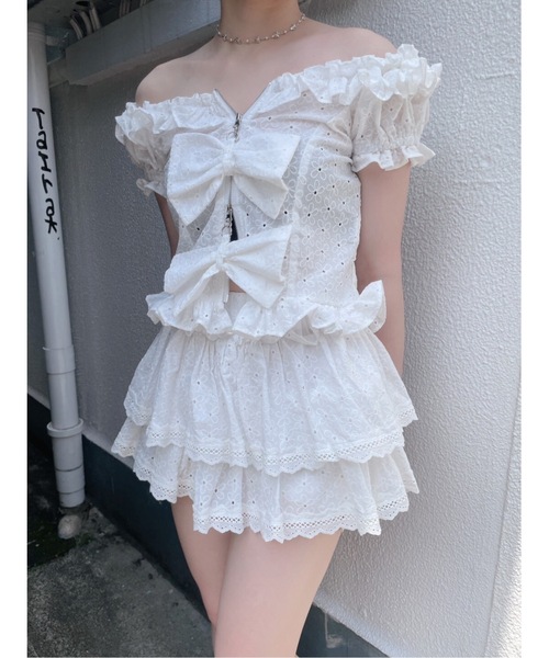 lilLilly tシャツ オフショルジップリボントップス レディース