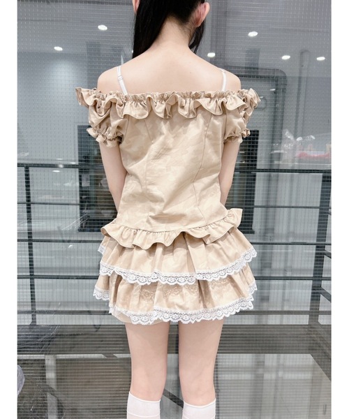 lilLilly オフショルフーディートップス lilLilly tシャツ オフショルジップリボントップス レディース