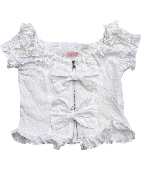 lilLilly tシャツ オフショルジップリボントップス レディース