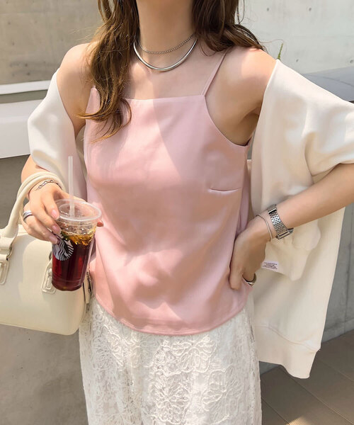 キャミソール 「 低身長向けサイズ 」 カップ付きサテンキャミソール