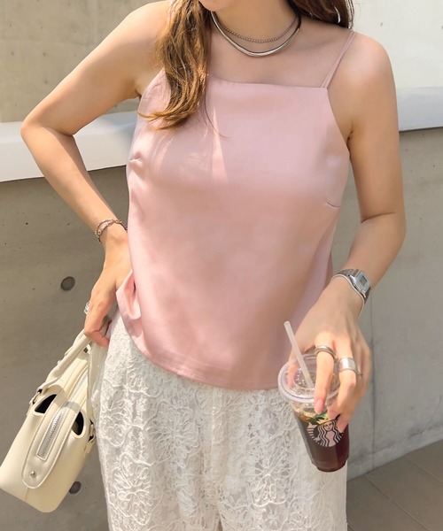 キャミソール 「 低身長向けサイズ 」 カップ付きサテンキャミソール