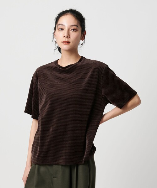 tシャツ ポリエステルコットン ベロアボーダーTシャツ レディース