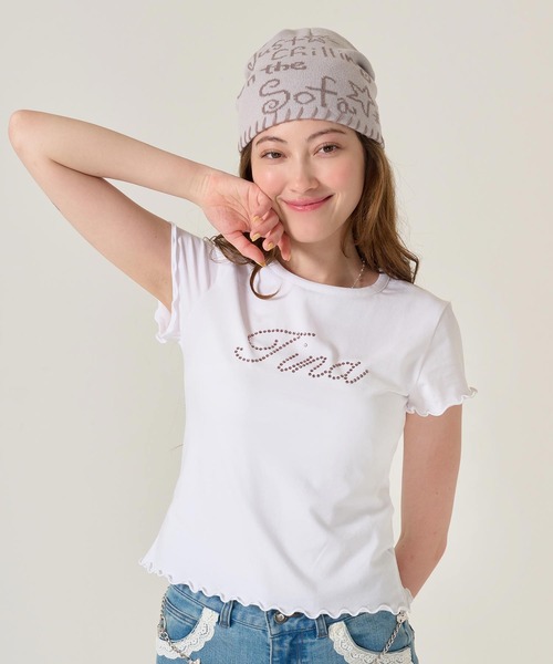 tシャツ ラインストーン コンパクト Tシャツ TINA：JOJUN レディース