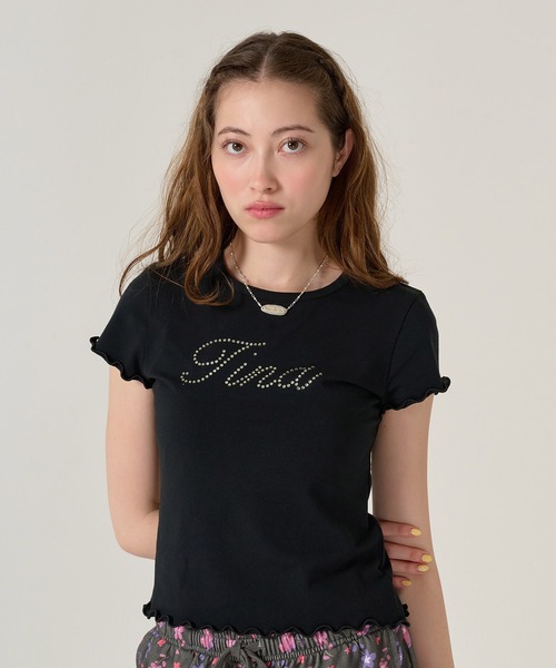 tina:jojun シャツ TINA：JOJUN tシャツ ラインストーン コンパクト Tシャツ