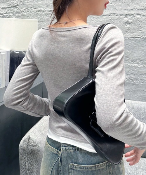 Ada. tシャツ リボン付き クルーネック レイヤードデザイン フリル