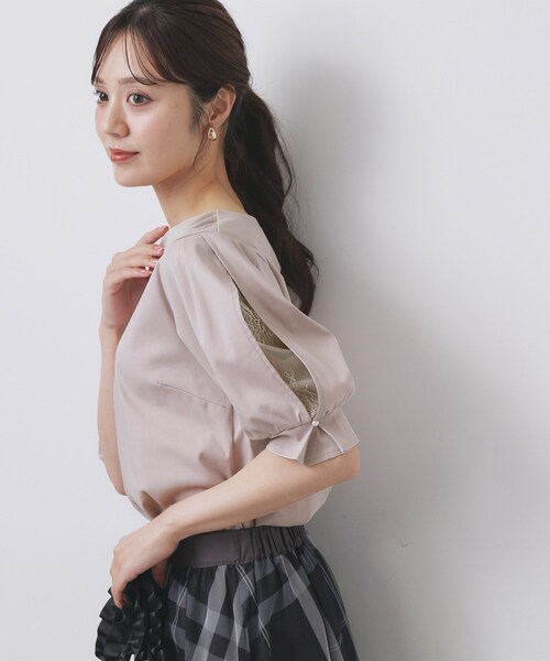 【未使用品タグ付き】GIVENCHY トップス　チュールレースビーズ付き　XS index（インデックス） tシャツ レースドッキングスリーブトップス