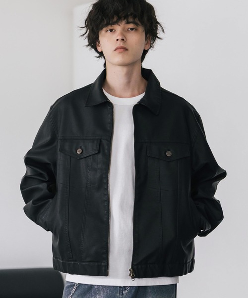 【美品】vintage 黒 レザージャケット　ショート丈 ショート丈レザージャケット(2colors)（茶・黒）秋/冬 辛口