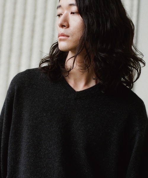 【最終値下げ　新品未使用】LIDNM☆ニット　Vネック☆M☆黒 WYM LIDNM セーター ニット FOX BLEND STANDARD KNIT(V-NECK / CREW