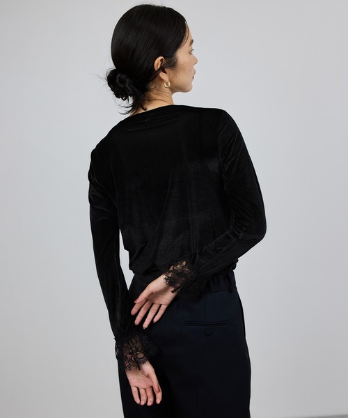 ROPE'（ロペ） tシャツ レース袖シアーベロアカットソー/イージーケア