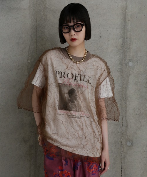 「CHIGNON」 半袖カットソー ONE SIZE ブラウン レディース_画像6