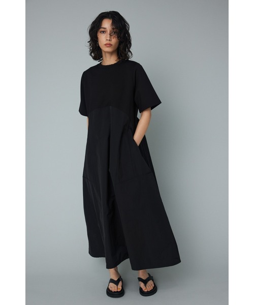 HeRIN.CYE 異素材ドッキングワンピース HeRIN.CYE ドッキングワンピース FREE ブラック レディース : ZOZOTOWN