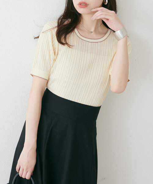 「natural couture」 半袖ニット FREE アイボリー レディース_画像3