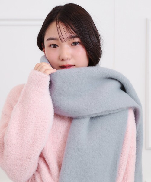 フリンジ付きマフラー ピンク/グレー 35*190cm フリンジ付きマフラー ピンク/グレー 35*190cm