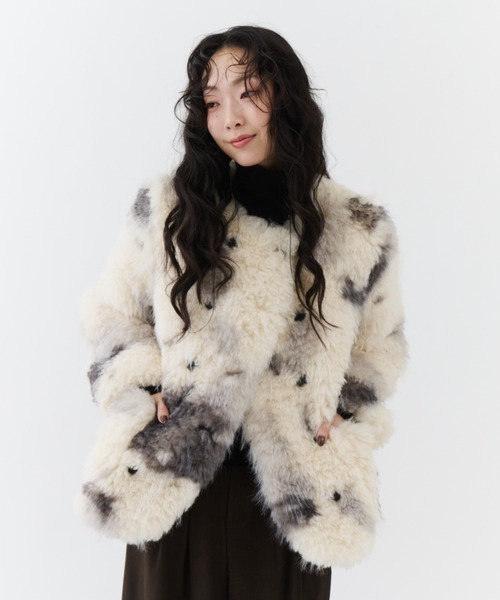 NUJOH ジャケット ノーカラージャケット Fuzzy Nuance Faux Fur Jacket