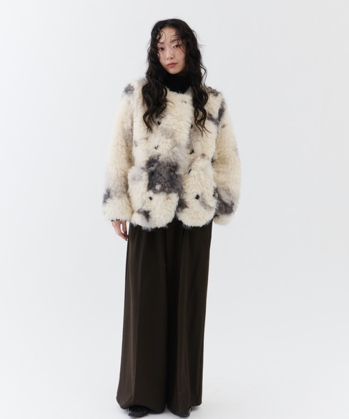 NUJOH ジャケット ノーカラージャケット Fuzzy Nuance Faux Fur Jacket