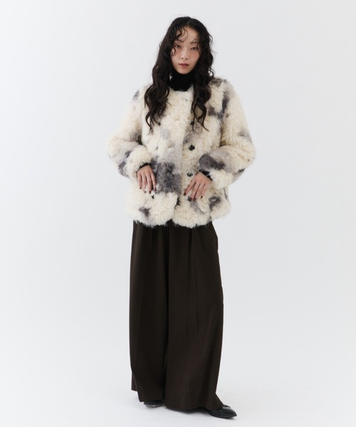 NUJOH ジャケット ノーカラージャケット Fuzzy Nuance Faux Fur Jacket
