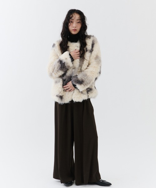 NUJOH ジャケット ノーカラージャケット Fuzzy Nuance Faux Fur Jacket