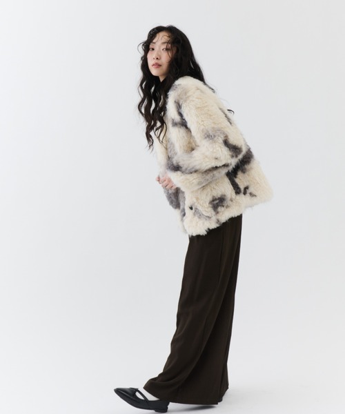 NUJOH ジャケット ノーカラージャケット Fuzzy Nuance Faux Fur Jacket