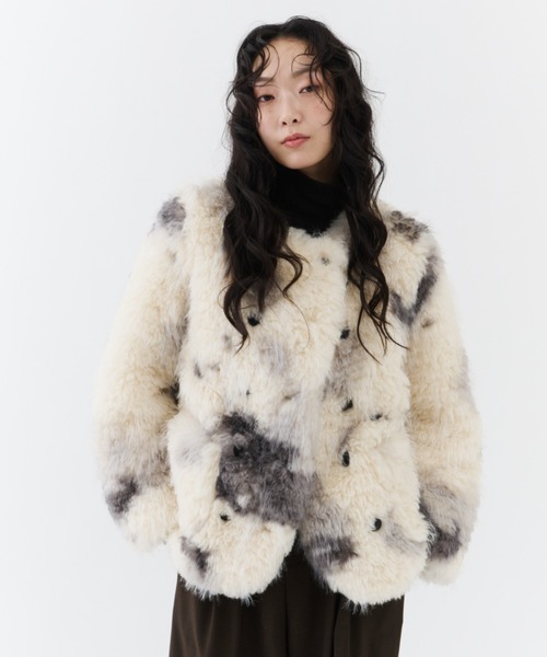NUJOH ジャケット ノーカラージャケット Fuzzy Nuance Faux Fur Jacket