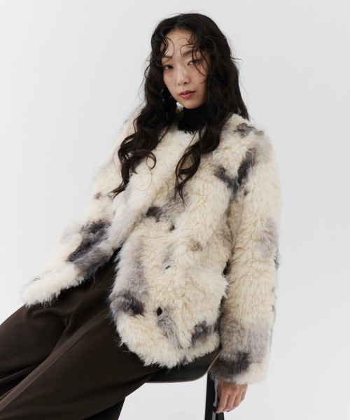 NUJOH ジャケット ノーカラージャケット Fuzzy Nuance Faux Fur Jacket