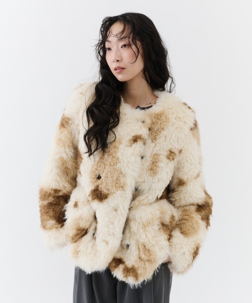 NUJOH ジャケット ノーカラージャケット Fuzzy Nuance Faux Fur Jacket