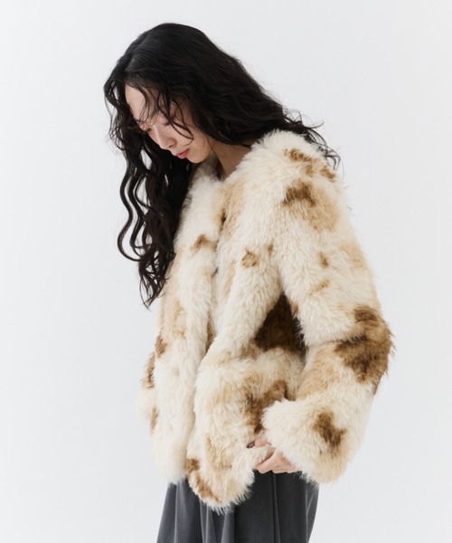 NUJOH ジャケット ノーカラージャケット Fuzzy Nuance Faux Fur Jacket