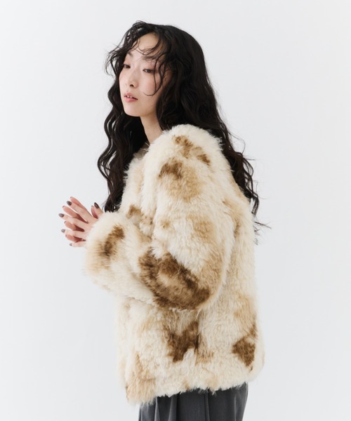 NUJOH ジャケット ノーカラージャケット Fuzzy Nuance Faux Fur Jacket