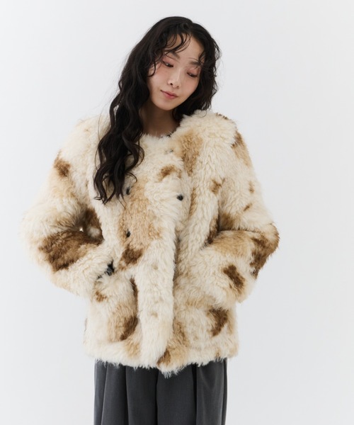 NUJOH ジャケット ノーカラージャケット Fuzzy Nuance Faux Fur Jacket